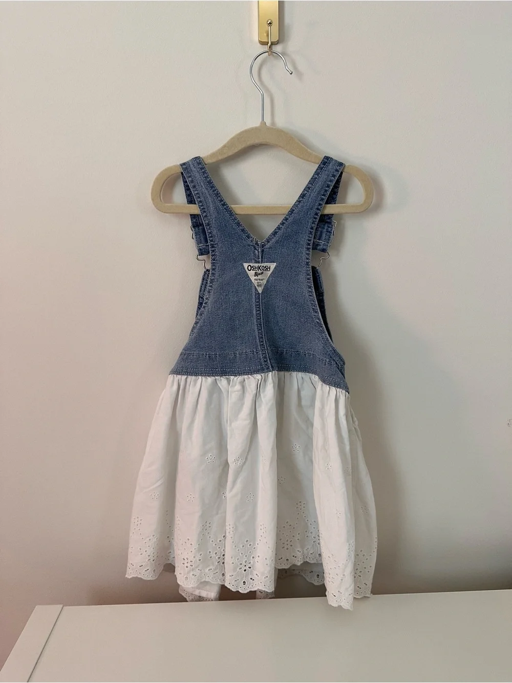 OshKosh B'gosh Denim Bib Overall Dress with White Eyelet Skirt